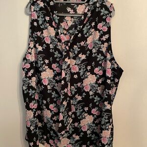 Floral Sleeveless Blouse Front Lined Size 3X